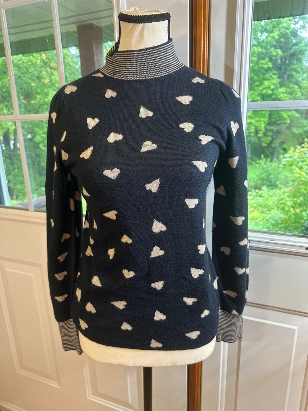 Rebecca Taylor Navy Sweater with Cream Heart Motif